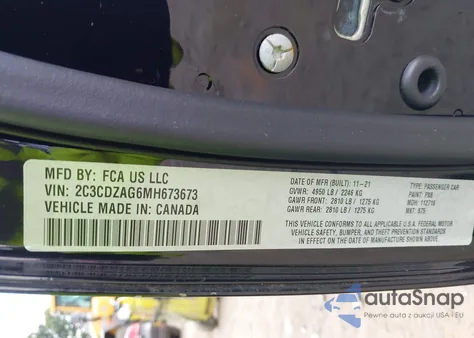 2021 Dodge Challenger Sxt из США, поврежденный, VIN 2C3CDZAG6MH673673